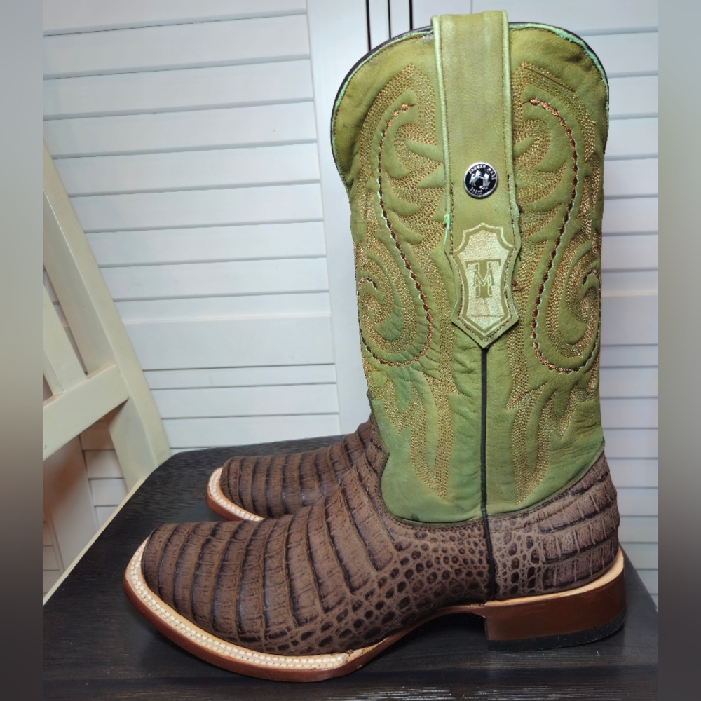 Tanner Mark Caiman Belly Print Western Boot Square Toe TM201786 Mens Size